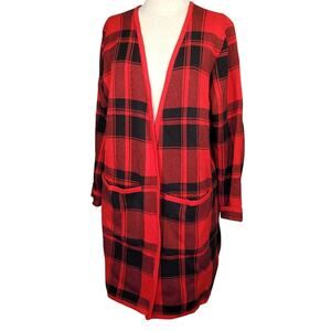 Red Black Buffalo Plaid Cardigan Size Large Petite